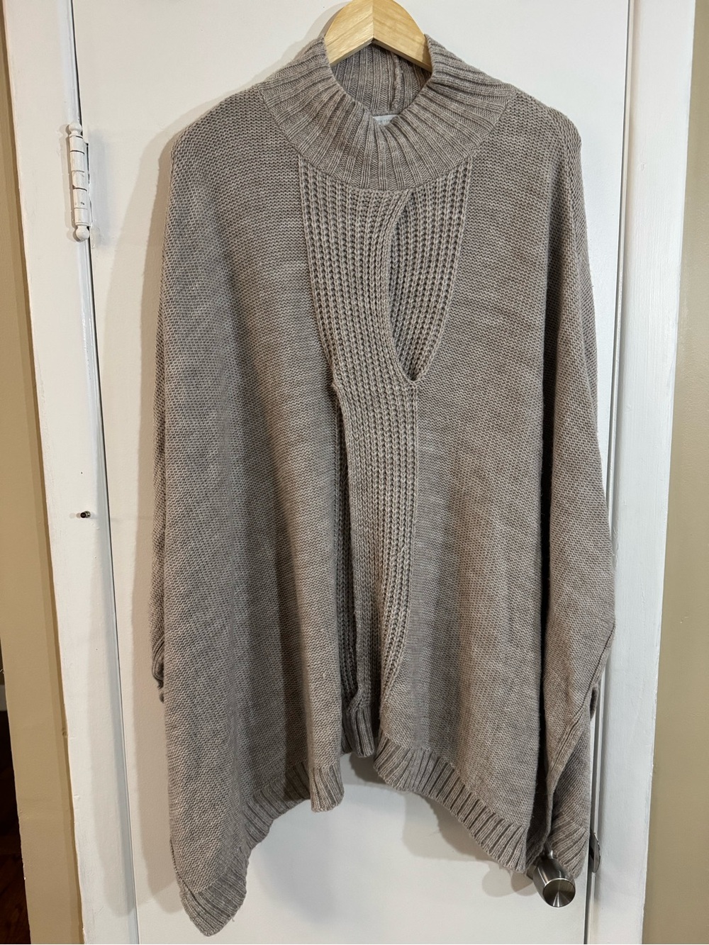 New York & Company Taupe Knit Poncho Sweater